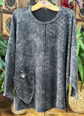 STONEWASHED BLACK COTTON ART JUMPER SIZE  L / XL