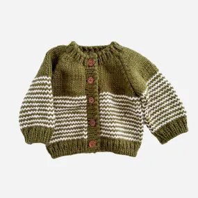 Stripe Cardigan, Moss/Cream