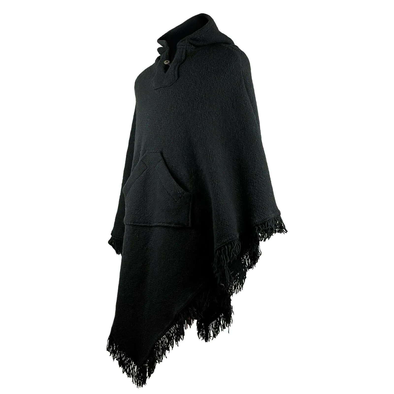 Surfers Poncho with hood and pocket llama wool - BLACK