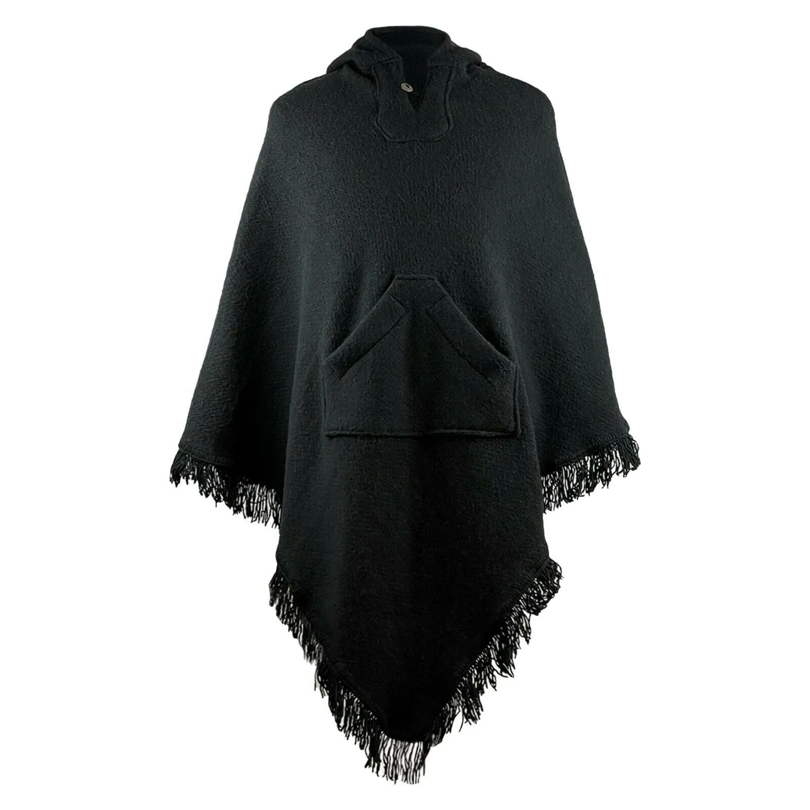 Surfers Poncho with hood and pocket llama wool - BLACK