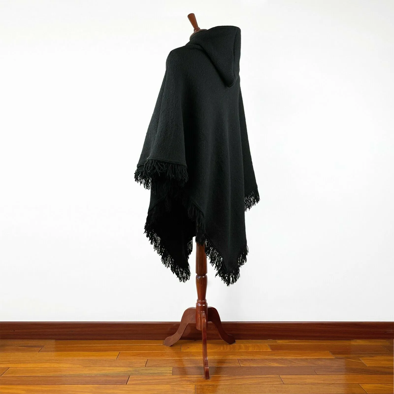 Surfers Poncho with hood and pocket llama wool - BLACK