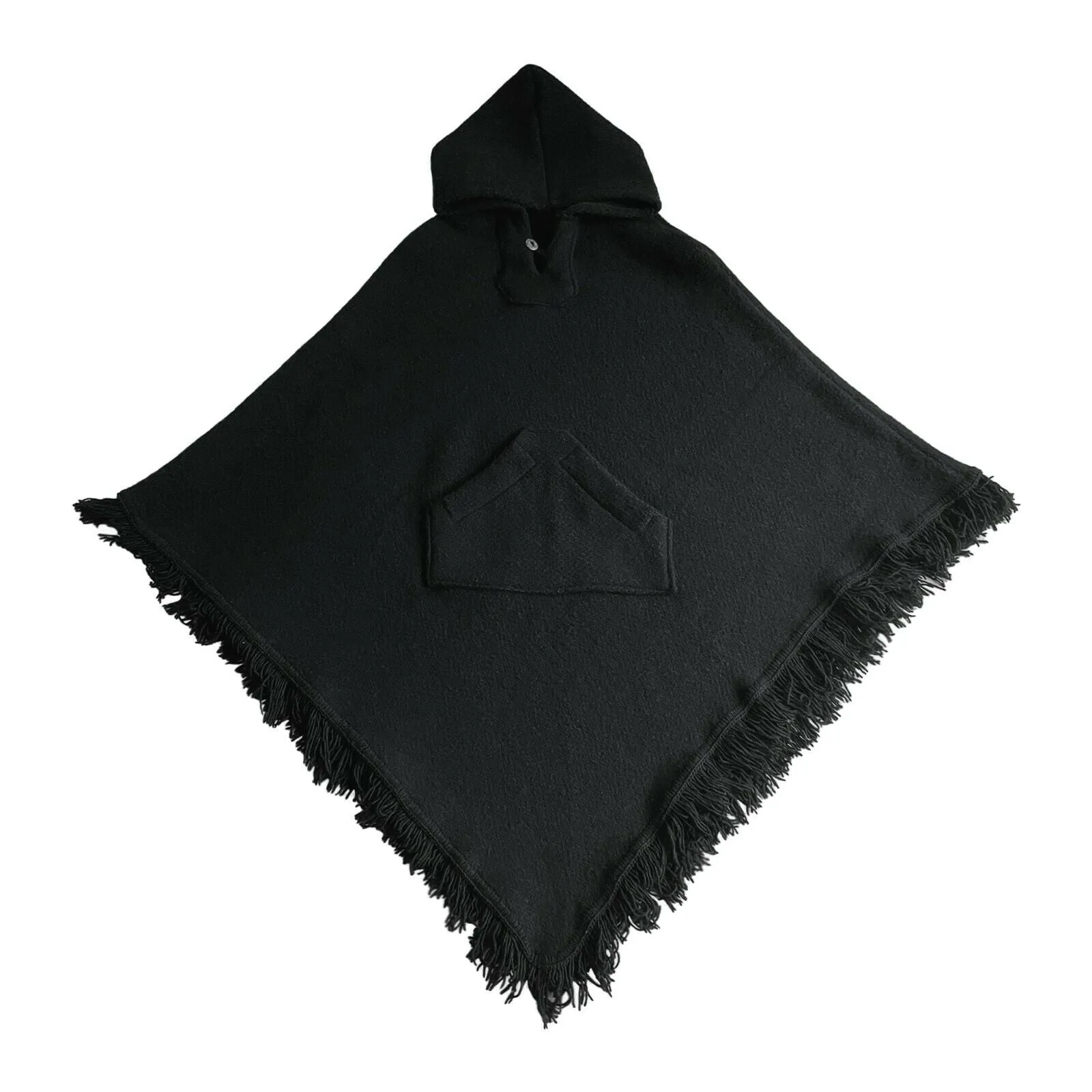 Surfers Poncho with hood and pocket llama wool - BLACK