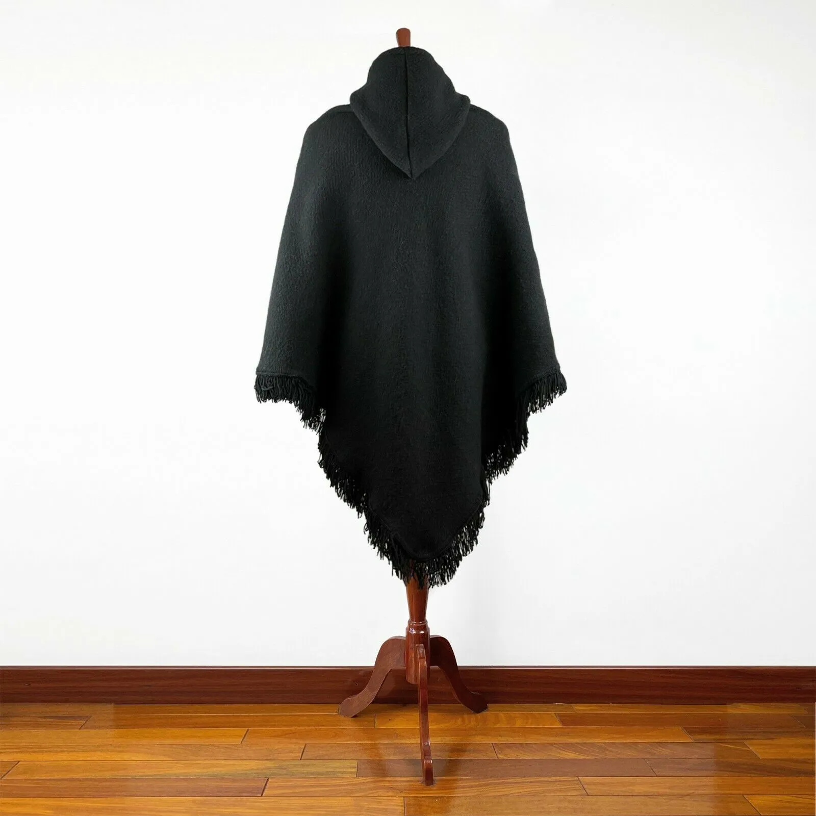 Surfers Poncho with hood and pocket llama wool - BLACK