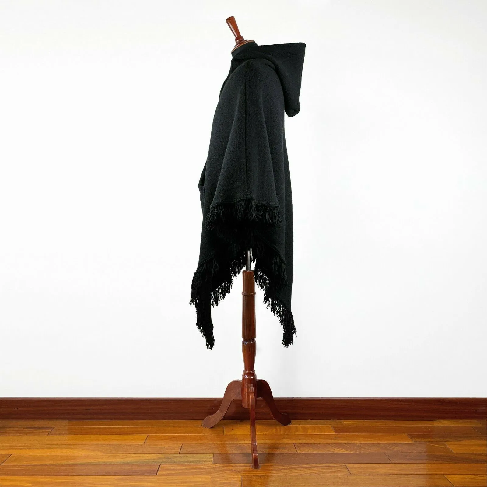 Surfers Poncho with hood and pocket llama wool - BLACK