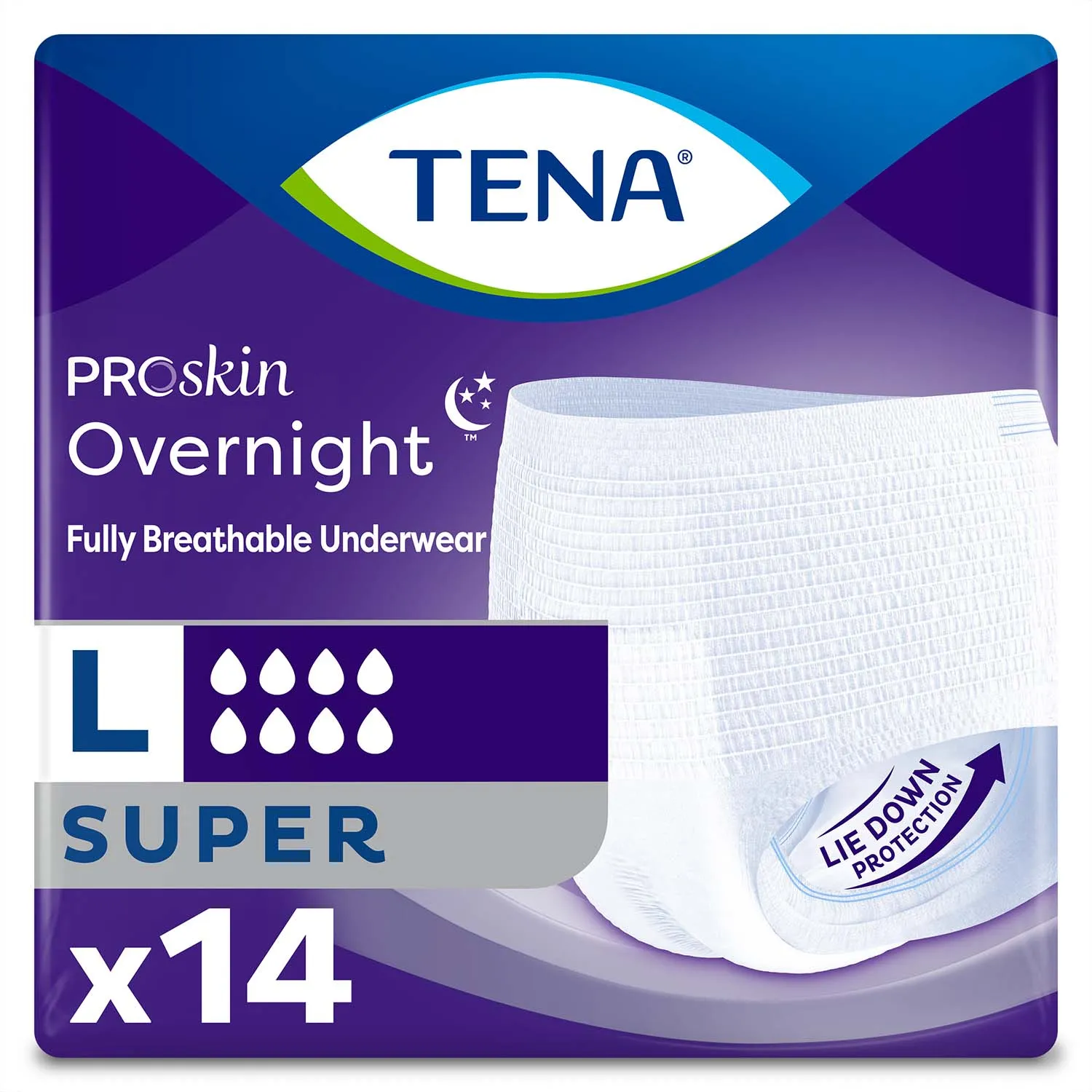 TENA ProSkin Overnight Super Protective Incontinence Underwear 45"- 58", Heavy Absorbency, Unisex, Large