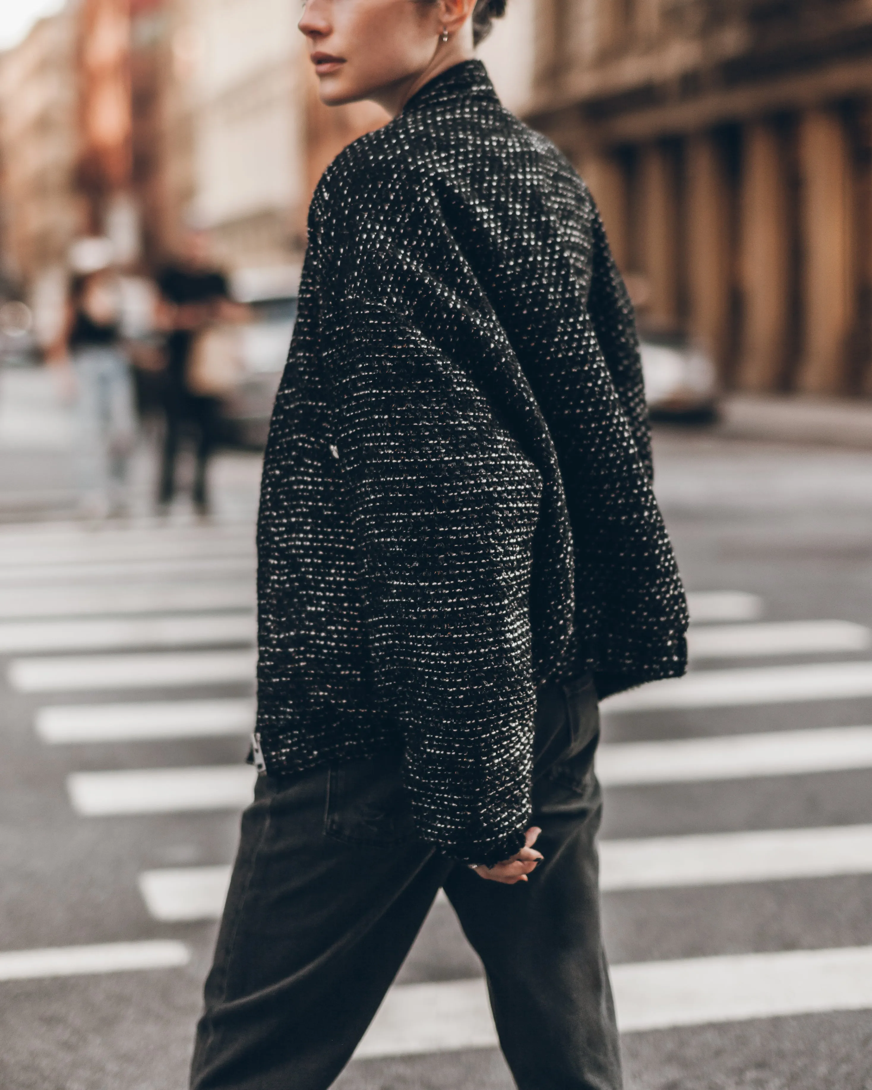 The Black Sparkly Tweed Bomber Jacket