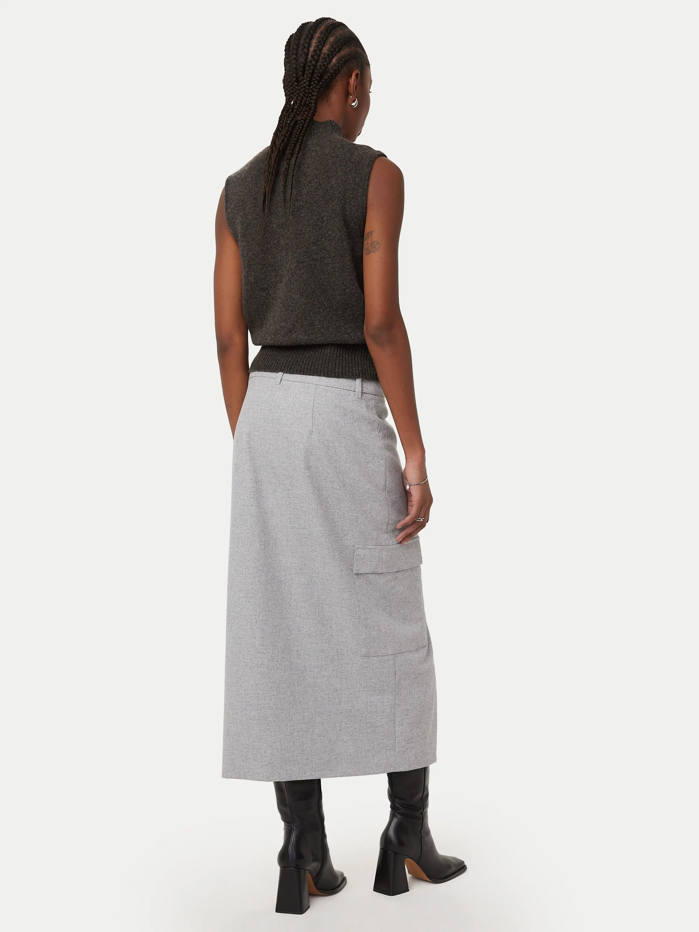 The Cargo Midi Skirt in Light Grey