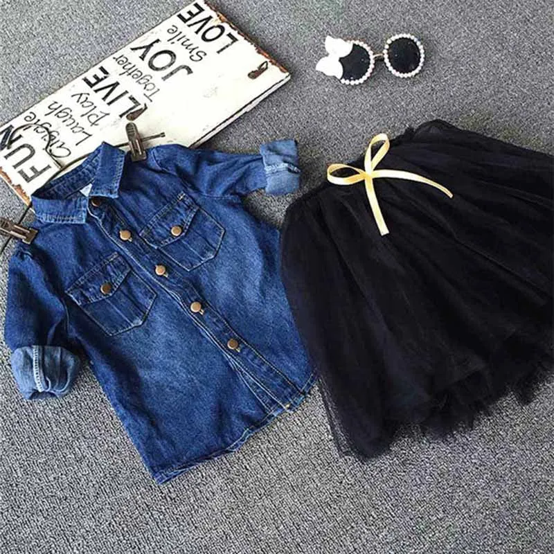 Toddler Kids Baby Girls Outfits denim shirt tutu skirt set,2-7y girls Clothes Set,children outwear autumn winter