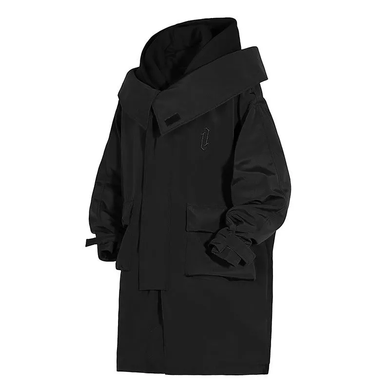 Tooling With Hooded Fake Two Trench Coats Loose For Men And Women