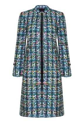 Tweed Dress Coat in Dark Multi Colours - Claire