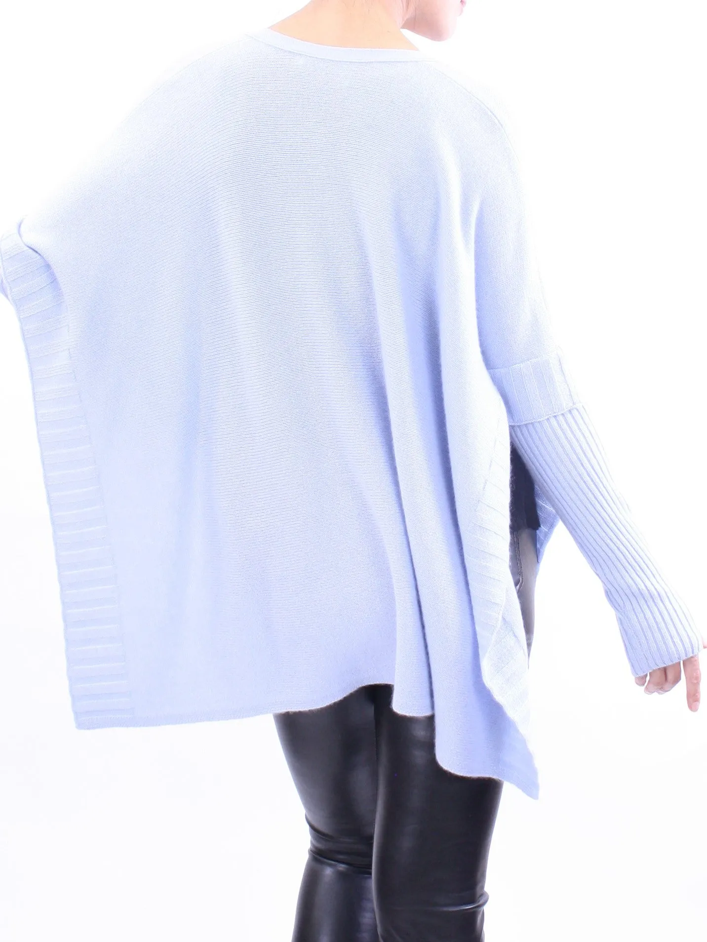 V Neck Sleeved Poncho Sweater