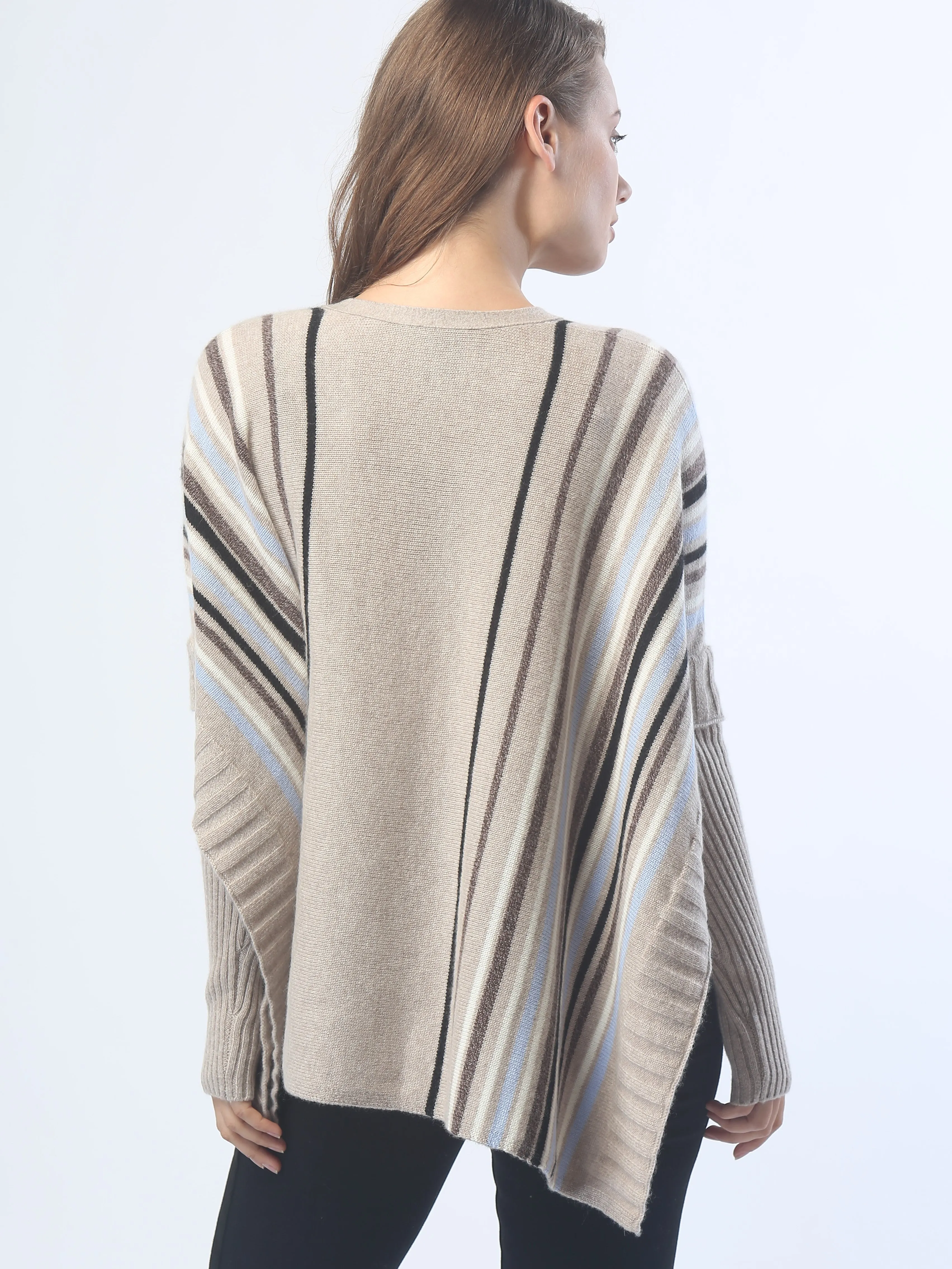 V Neck Sleeved Poncho Sweater