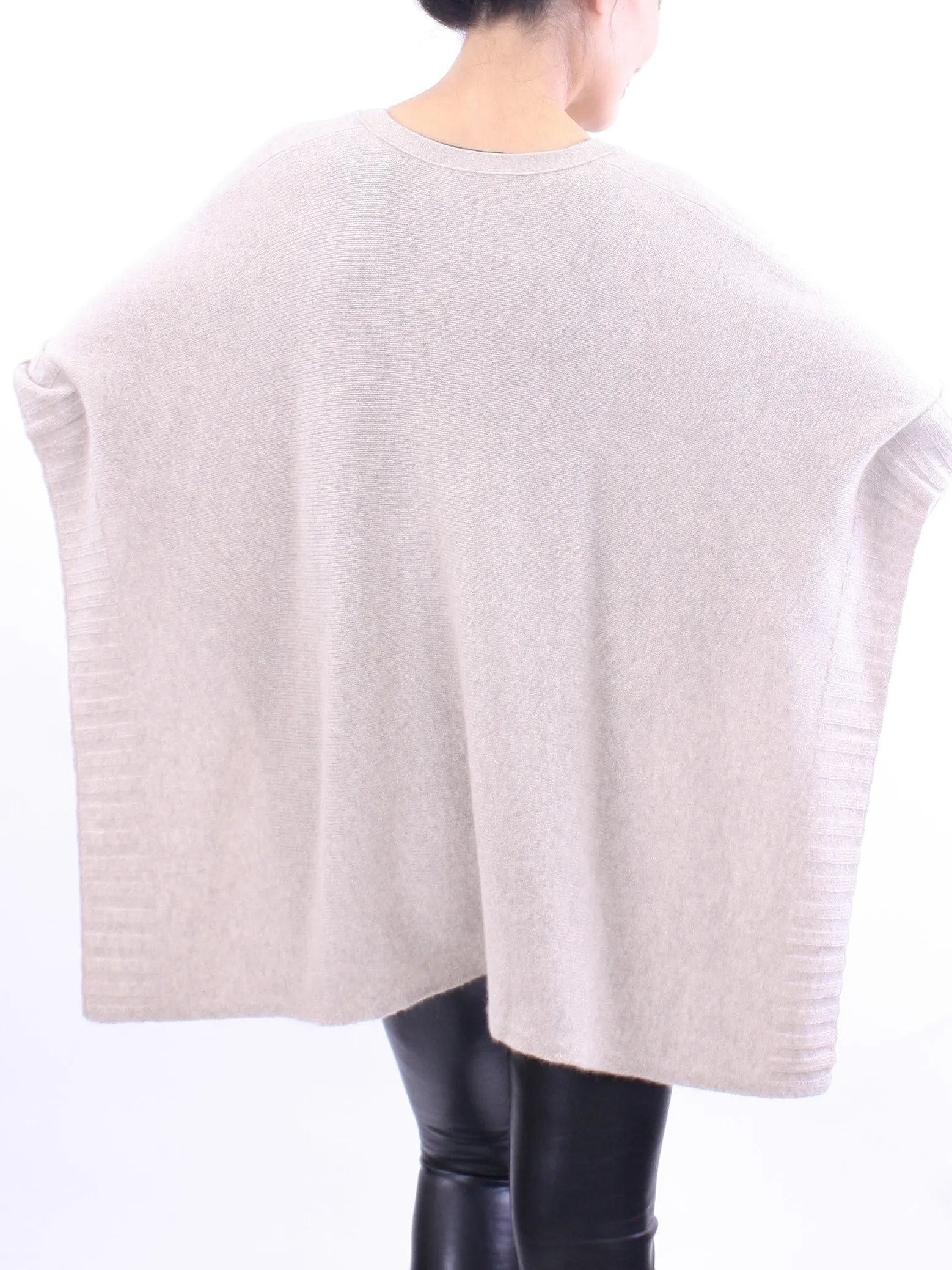 V Neck Sleeved Poncho Sweater