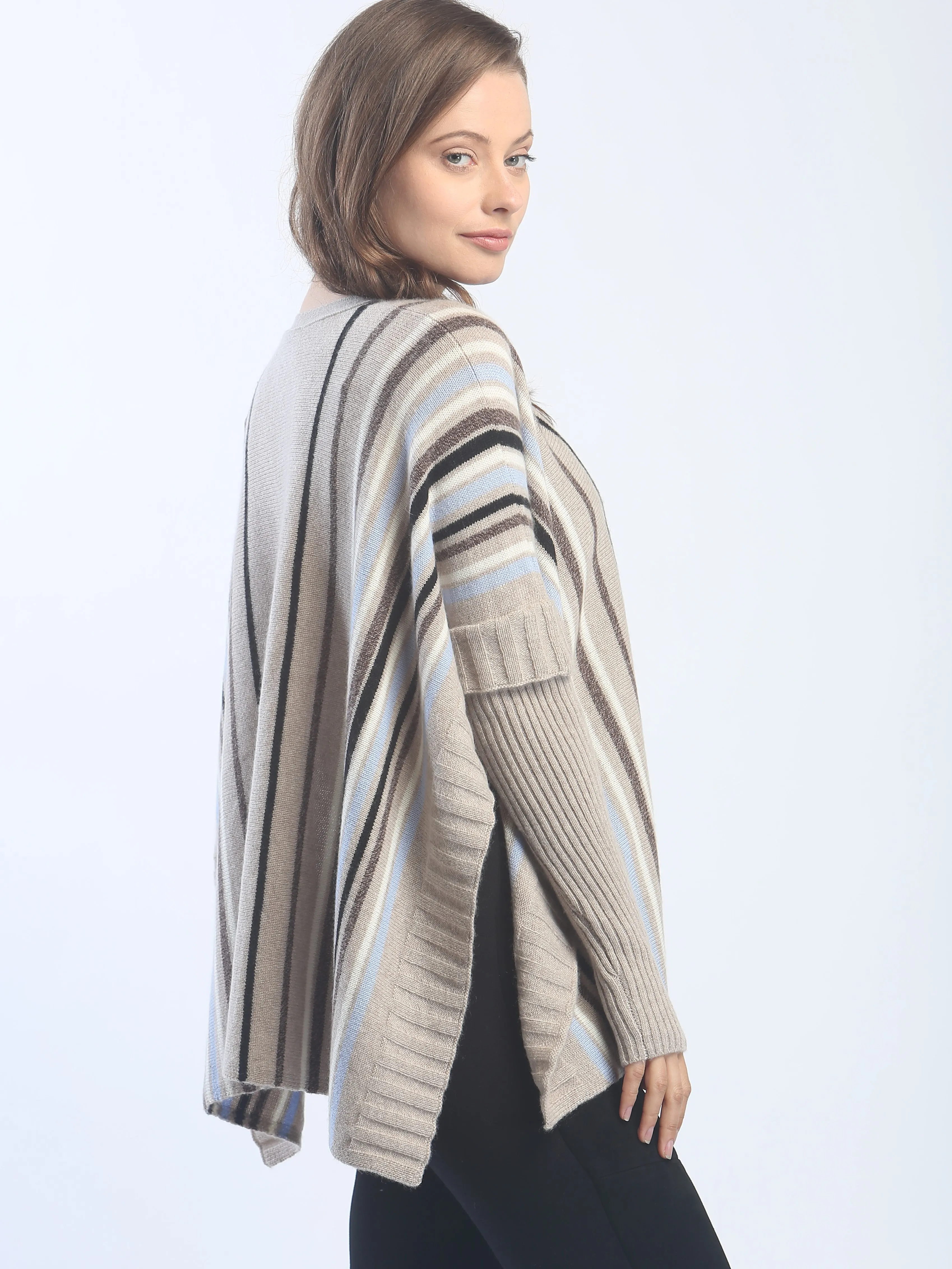 V Neck Sleeved Poncho Sweater