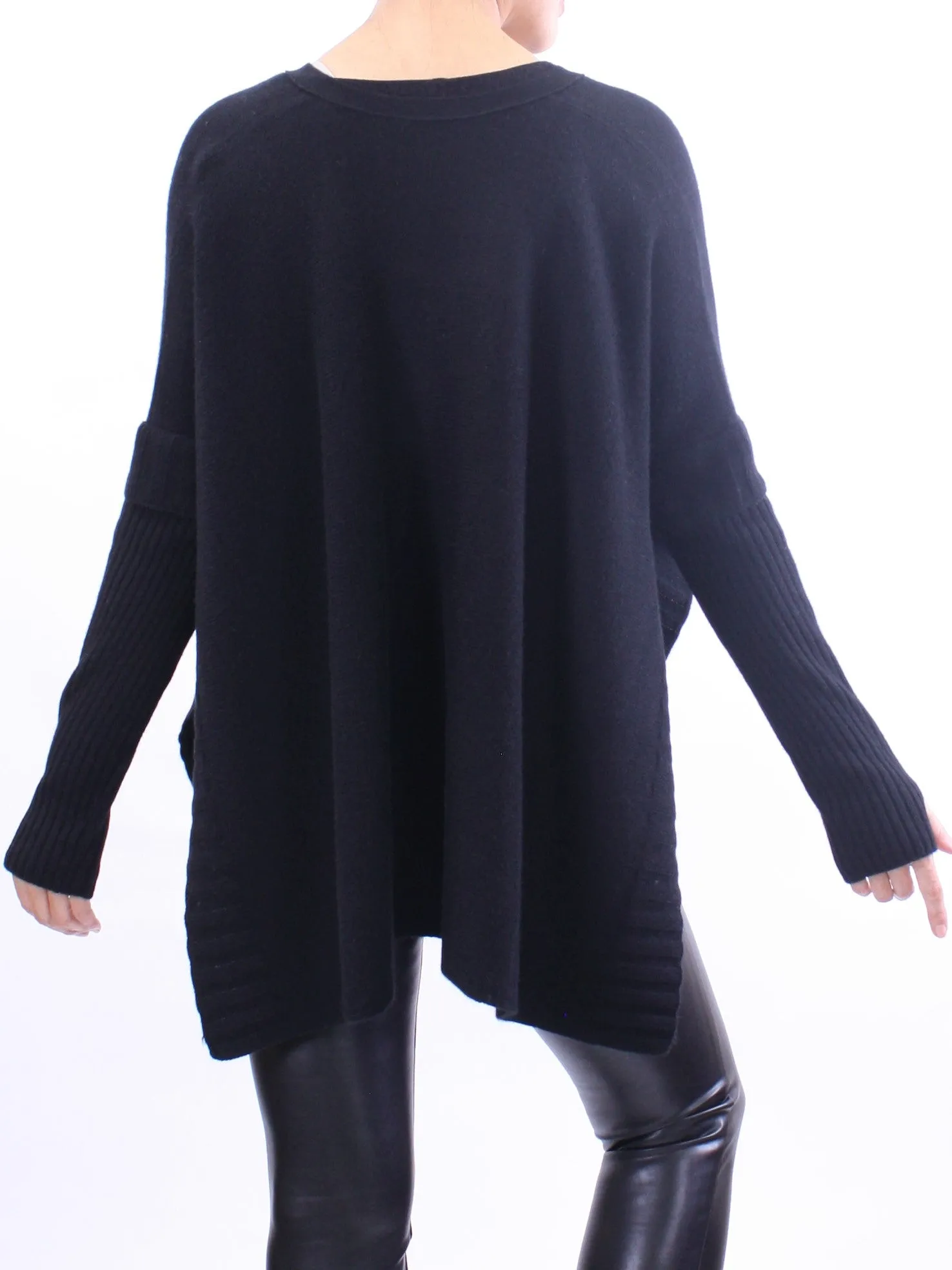 V Neck Sleeved Poncho Sweater