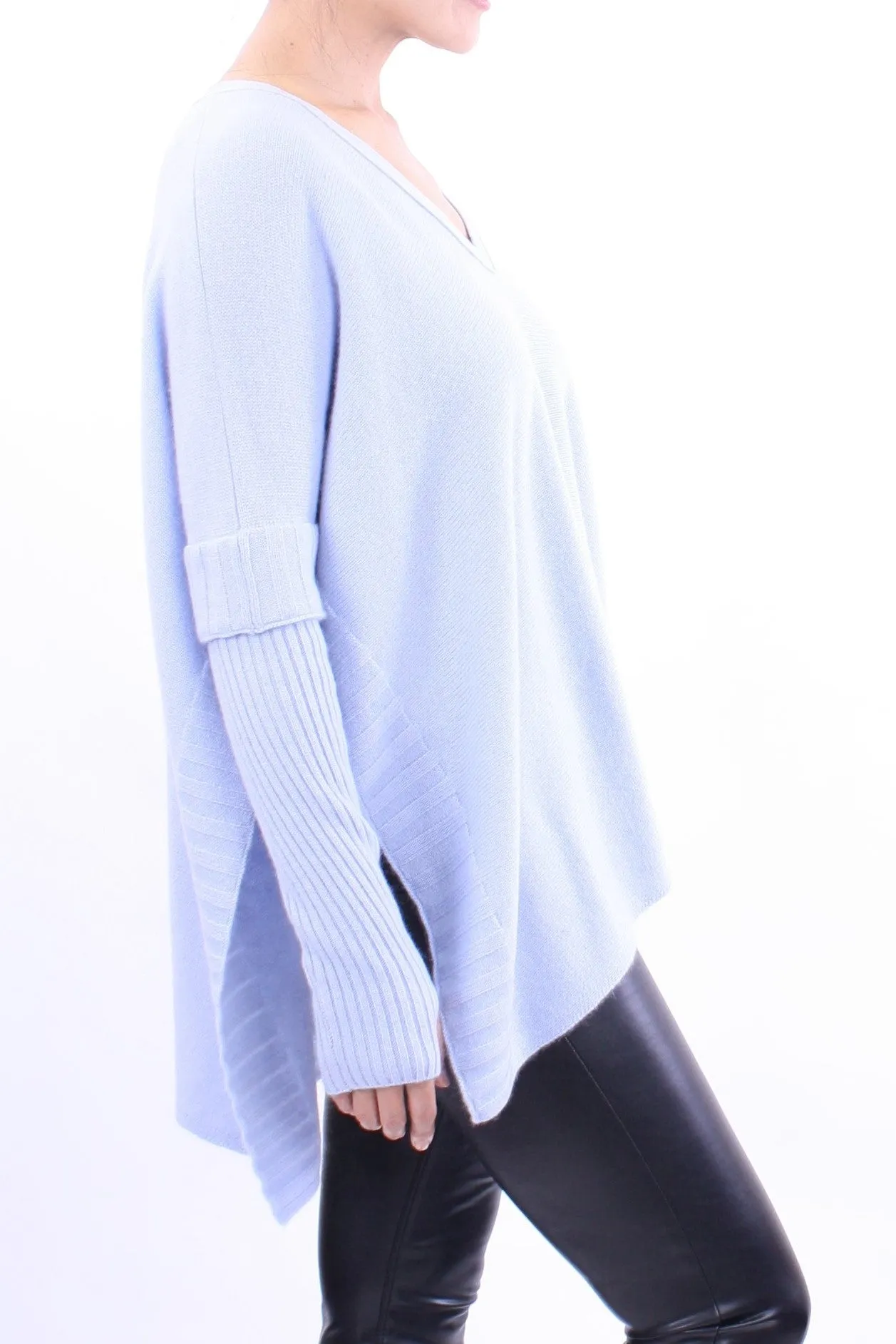 V Neck Sleeved Poncho Sweater