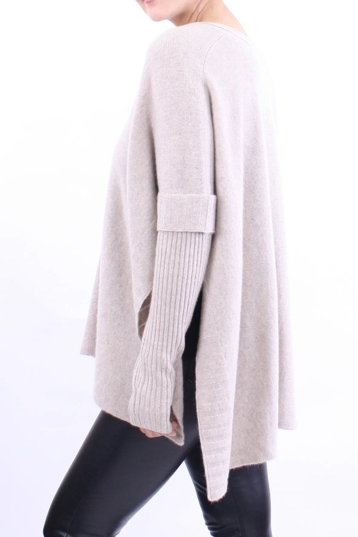 V Neck Sleeved Poncho Sweater