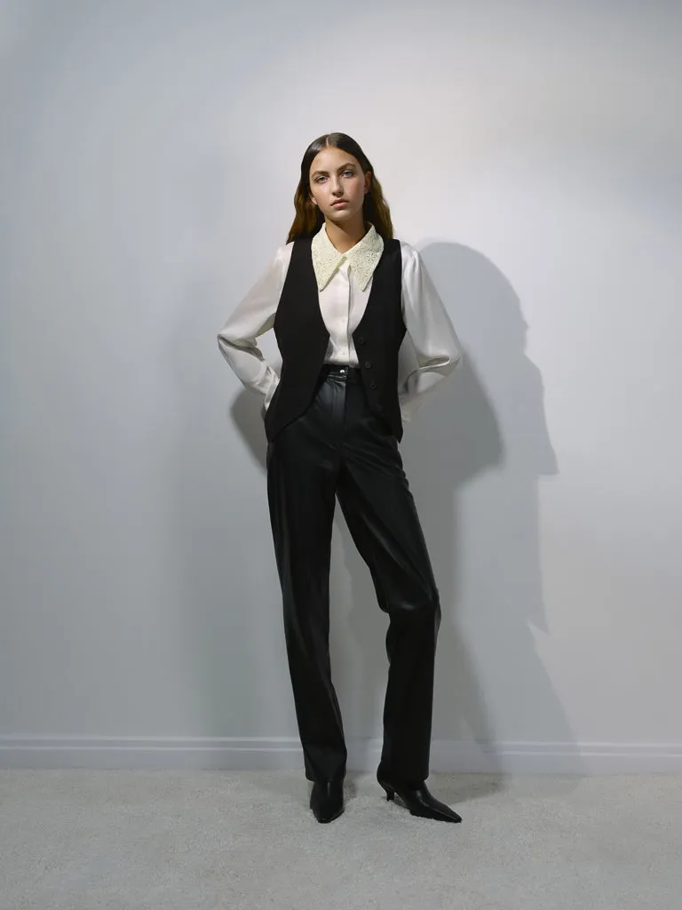 Vegan leather straight pants