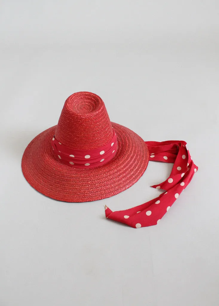 Vintage Late 1930s Red Straw Italian Beach Hat