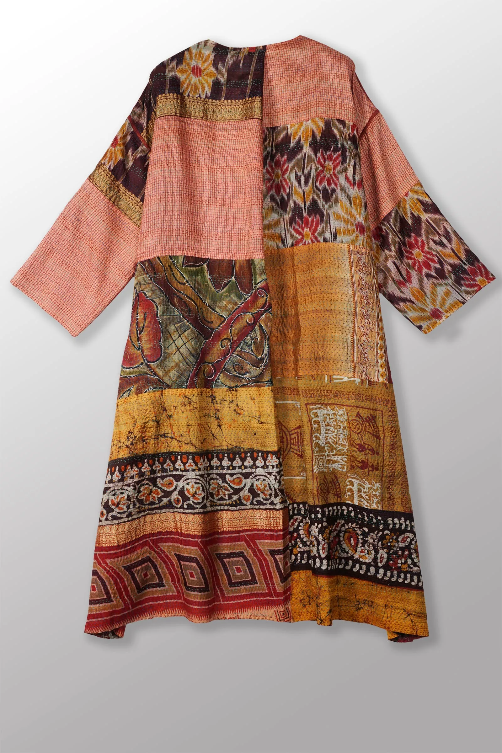 VINTAGE SILK KANTHA LONG DUSTER - sv2328-0004a -