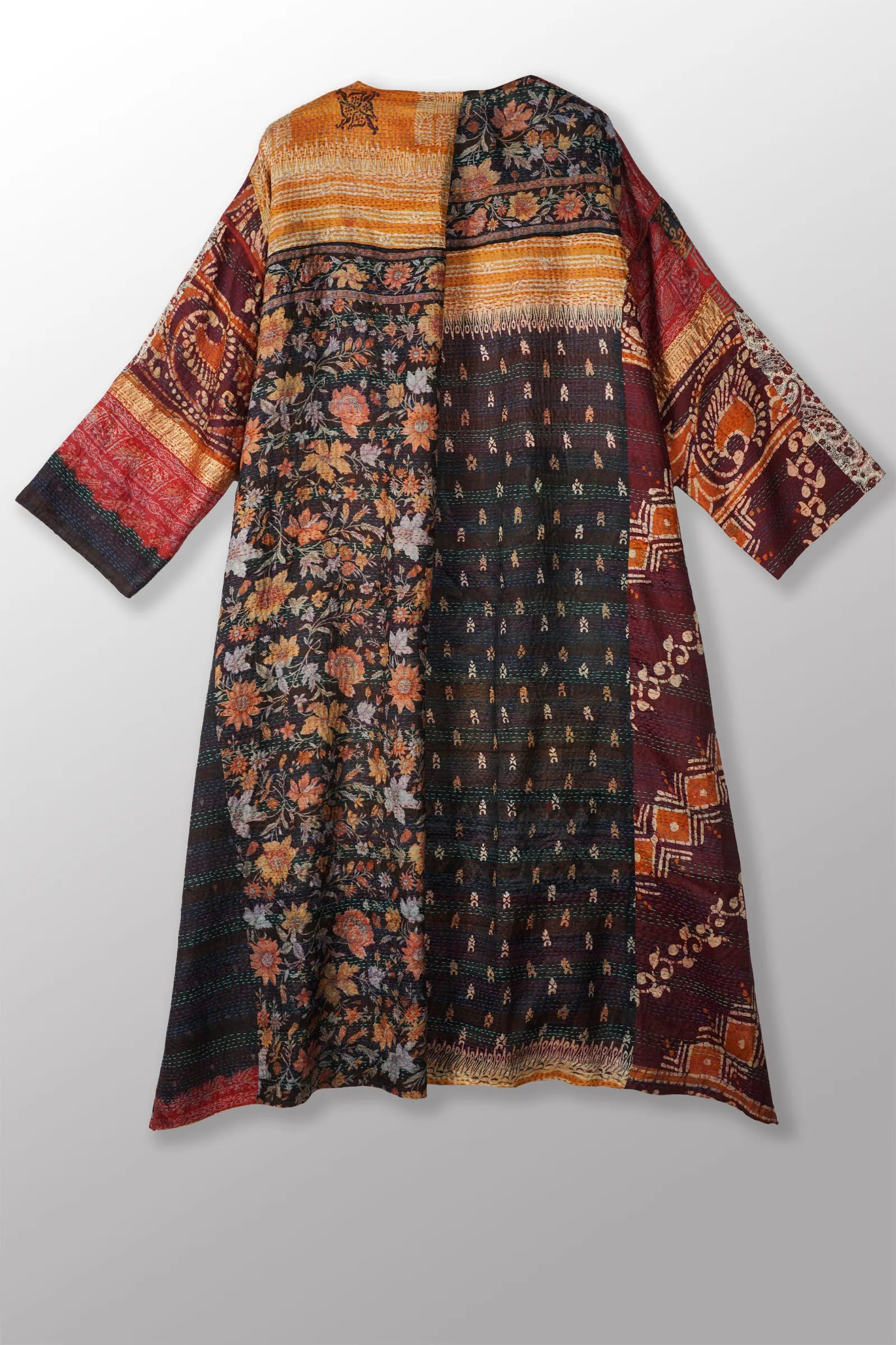 VINTAGE SILK KANTHA LONG DUSTER - sv2328-0004a -