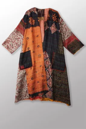 VINTAGE SILK KANTHA LONG DUSTER - sv2328-0004a -