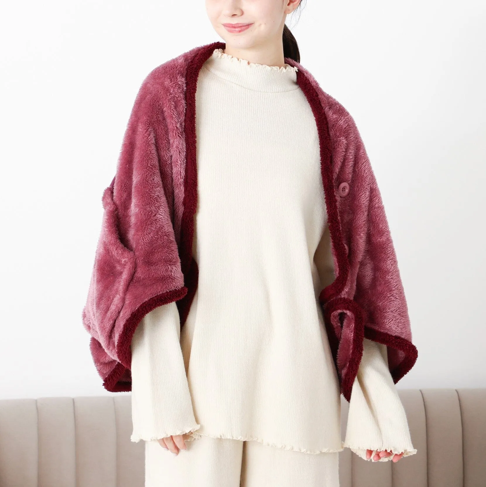 Warm Fleece 4Way Poncho  Gray