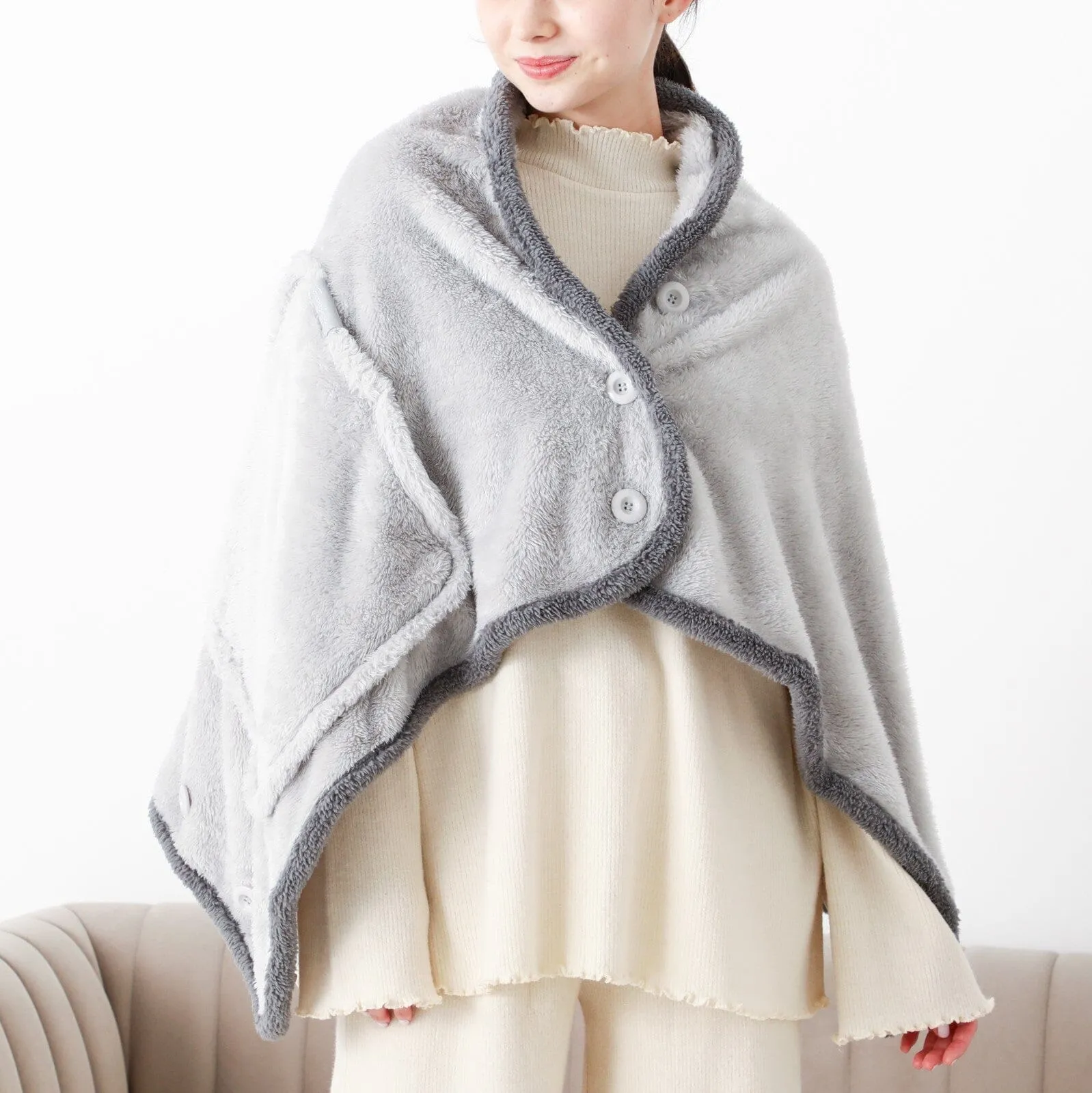 Warm Fleece 4Way Poncho  Gray