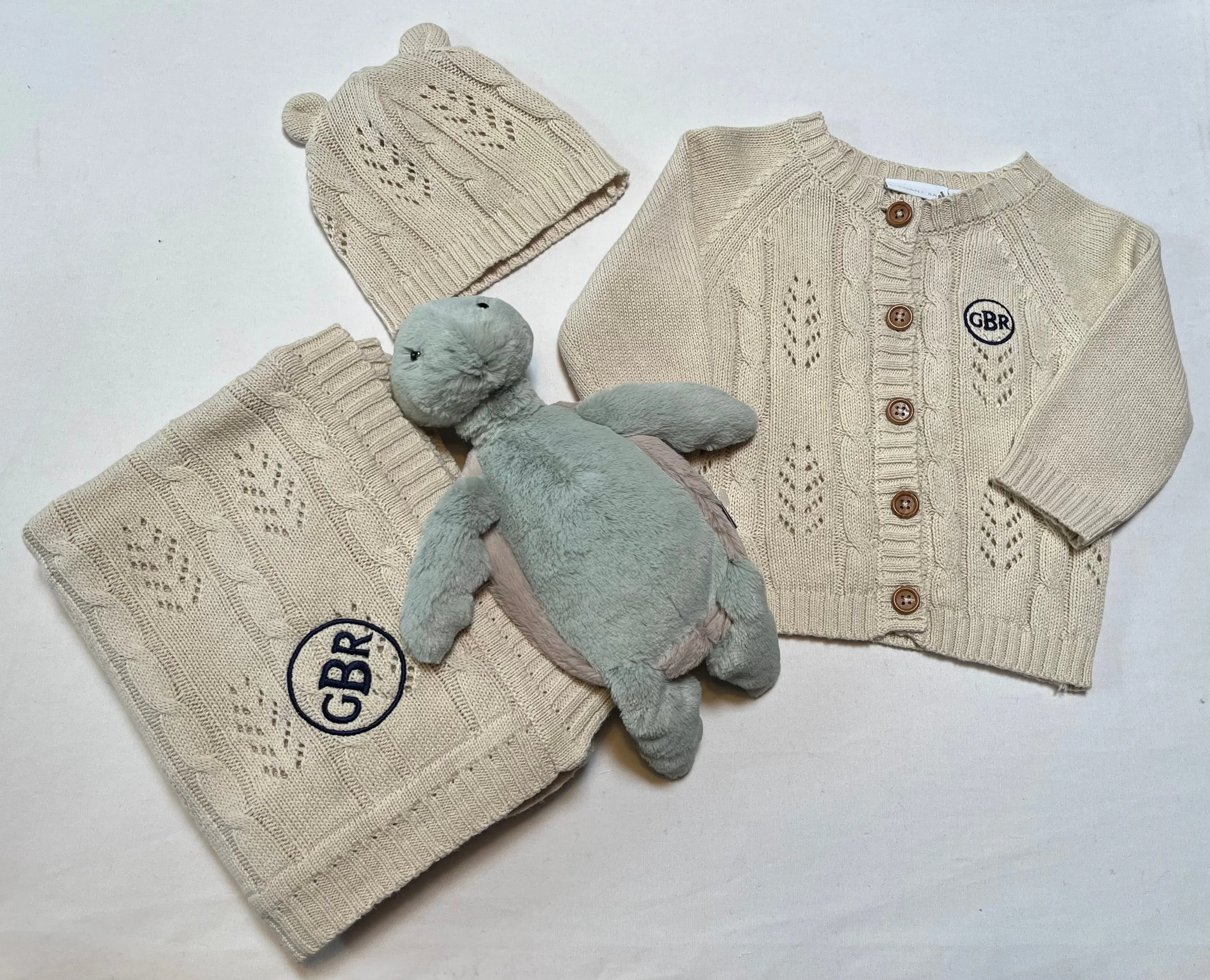 Wheat pointelle  leaf knit baby gift set * monogramming available