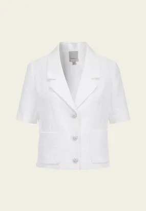 White Lapel Jacquard Cropped Jacket