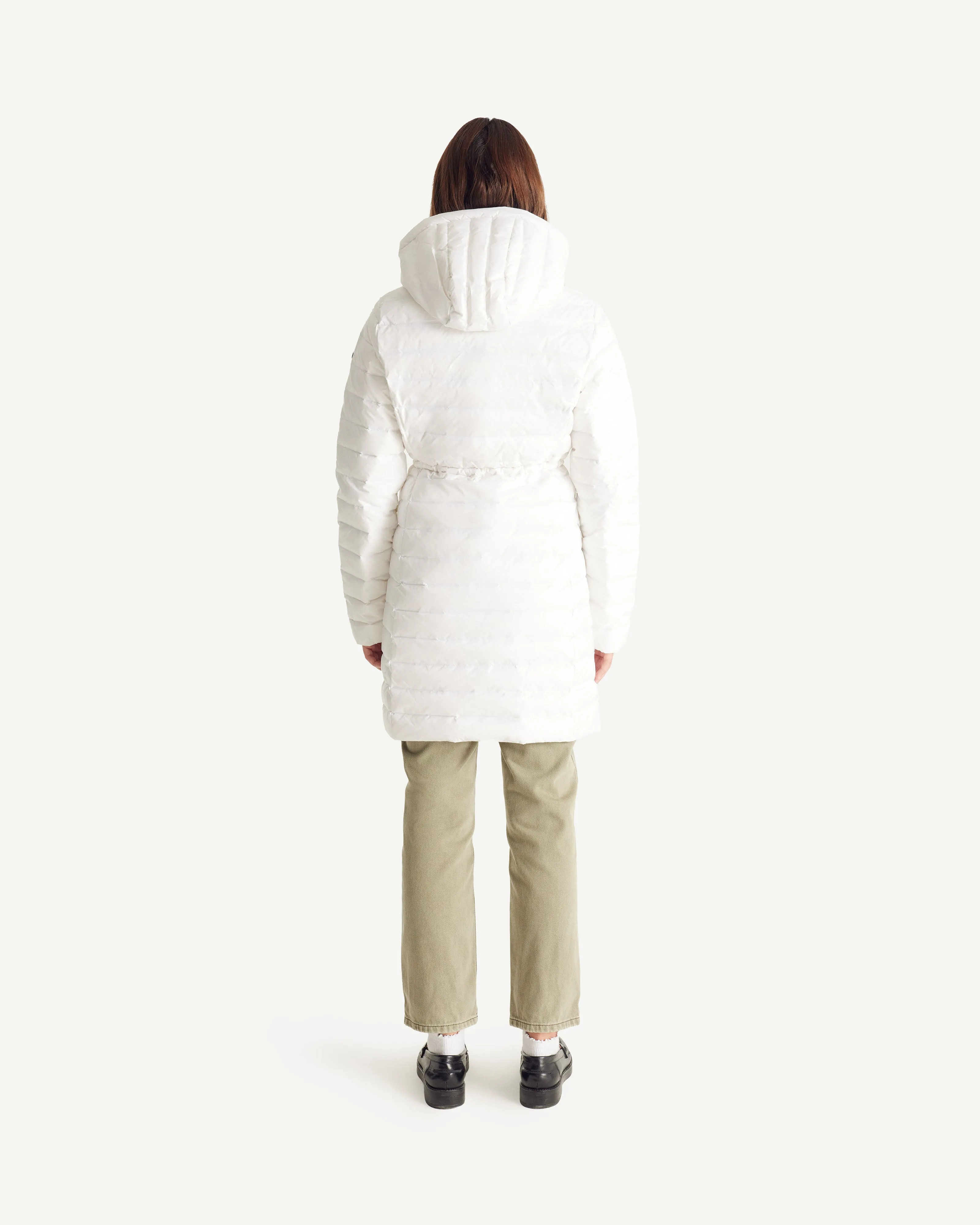 White Vero long hooded puffer jacket