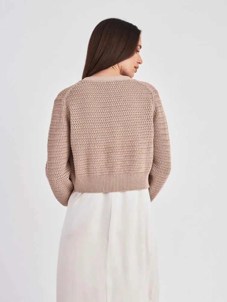 White   Warren - Mercerized Cotton Mesh Cardigan in Soft Toffee