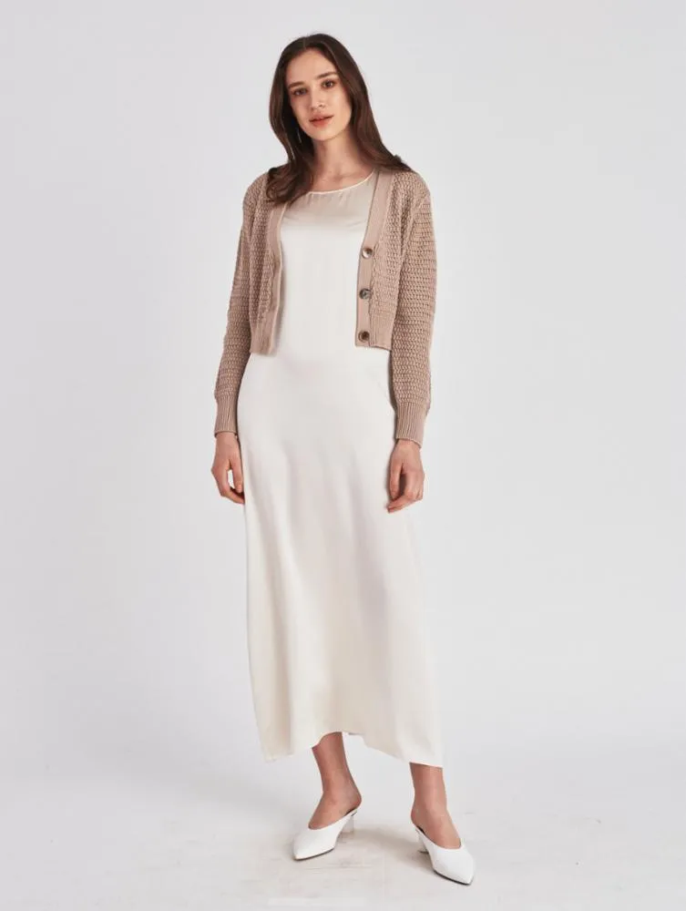 White   Warren - Mercerized Cotton Mesh Cardigan in Soft Toffee