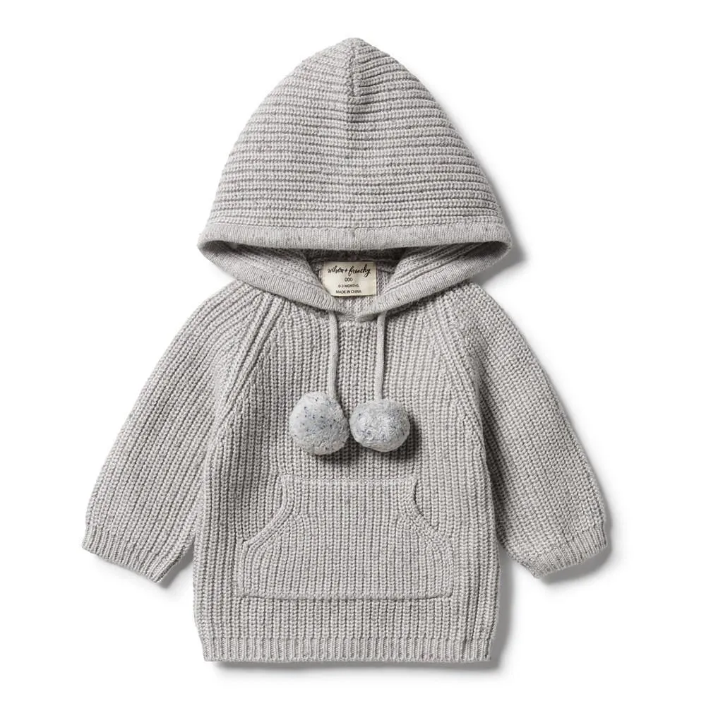 Wilson & Frenchy | Knitted Baby Jumper with Hood - Glacier Grey Fleck