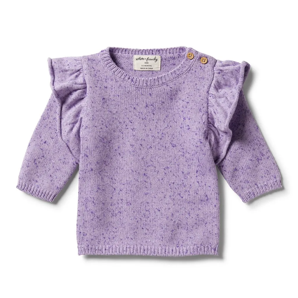 Wilson & Frenchy | Knitted Ruffle Baby Jumper - Pastel Lilac Fleck