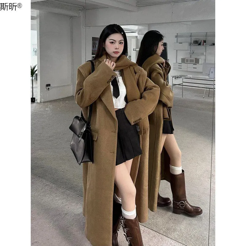 Wjczt dti outfits Long Woolen Coat New Autumn and Winter Korean Style Small Sense Hepburn Style Woolen Coat