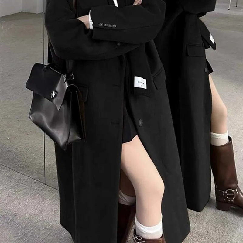 Wjczt dti outfits Long Woolen Coat New Autumn and Winter Korean Style Small Sense Hepburn Style Woolen Coat