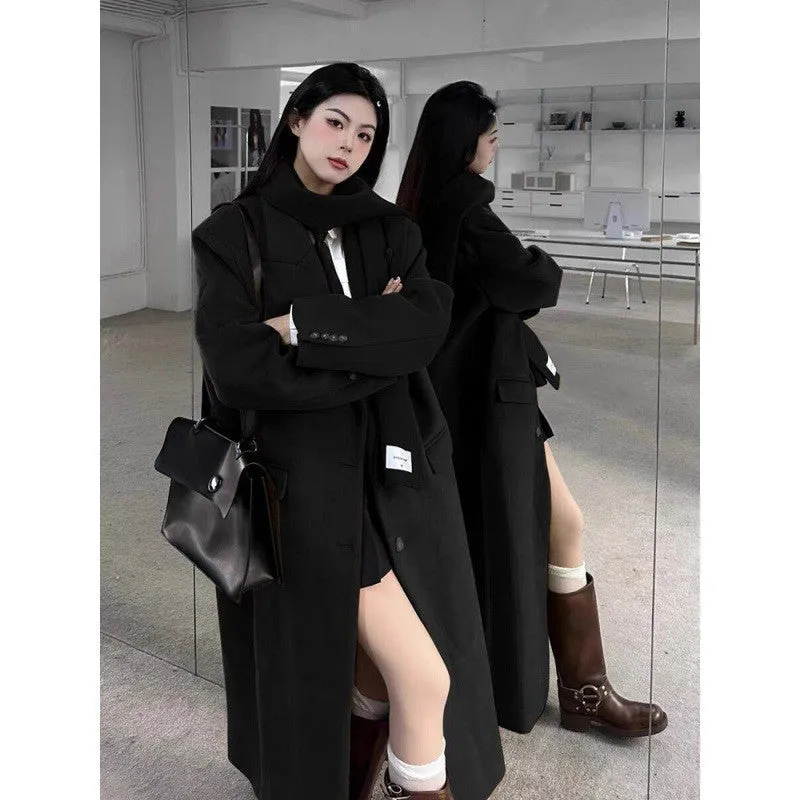 Wjczt dti outfits Long Woolen Coat New Autumn and Winter Korean Style Small Sense Hepburn Style Woolen Coat