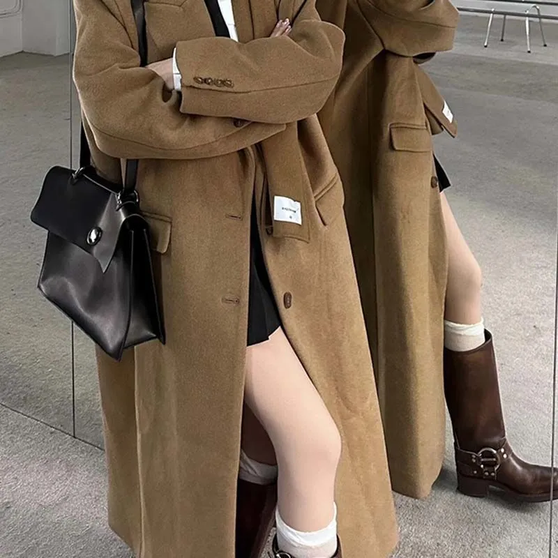 Wjczt dti outfits Long Woolen Coat New Autumn and Winter Korean Style Small Sense Hepburn Style Woolen Coat