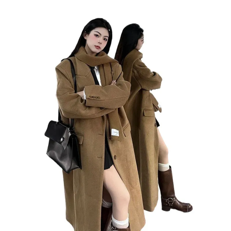 Wjczt dti outfits Long Woolen Coat New Autumn and Winter Korean Style Small Sense Hepburn Style Woolen Coat