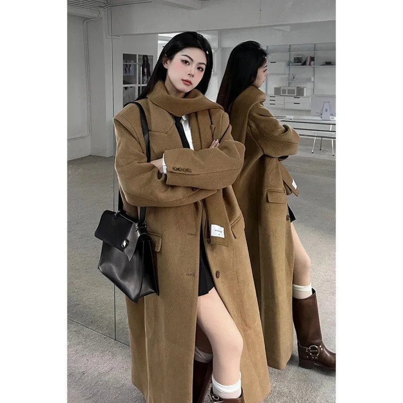 Wjczt dti outfits Long Woolen Coat New Autumn and Winter Korean Style Small Sense Hepburn Style Woolen Coat