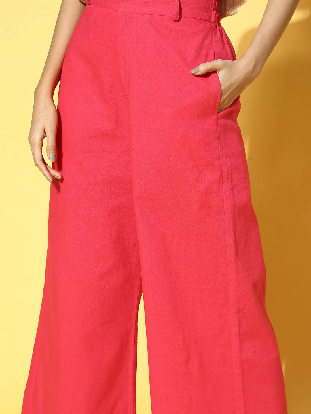 Women Fuchsia Wide Leg Pants