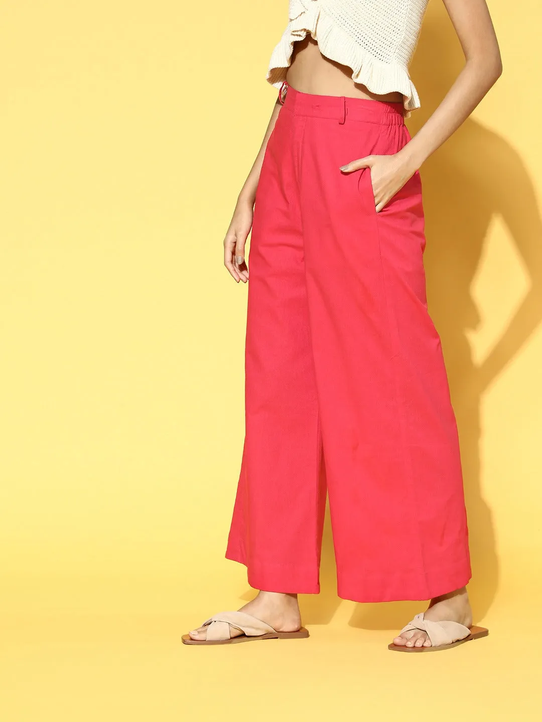 Women Fuchsia Wide Leg Pants