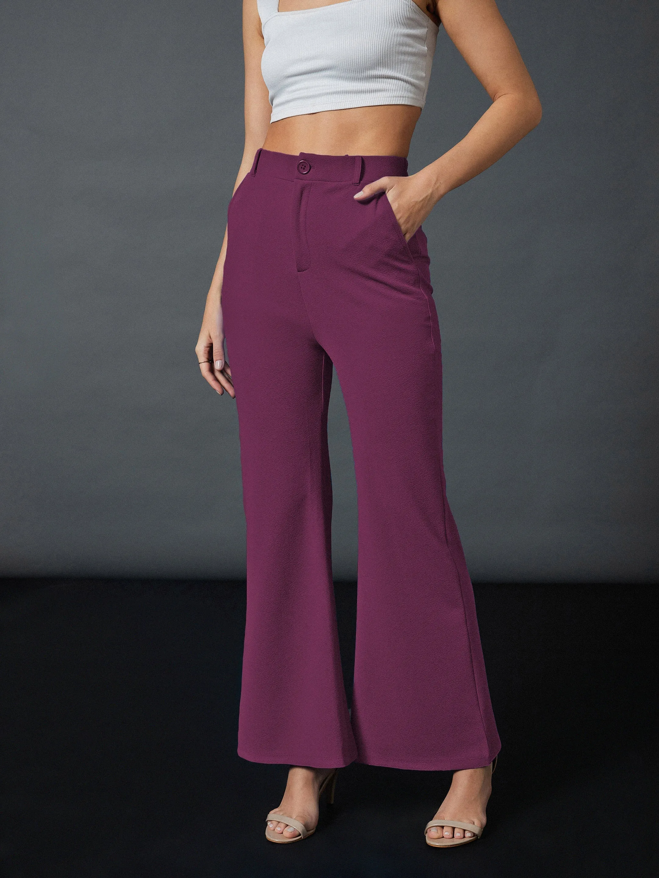 Women Mauve Bell Bottom Pants