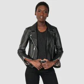 Women's Bristol Lightweight Leather Jacket - Leopard Print Lining