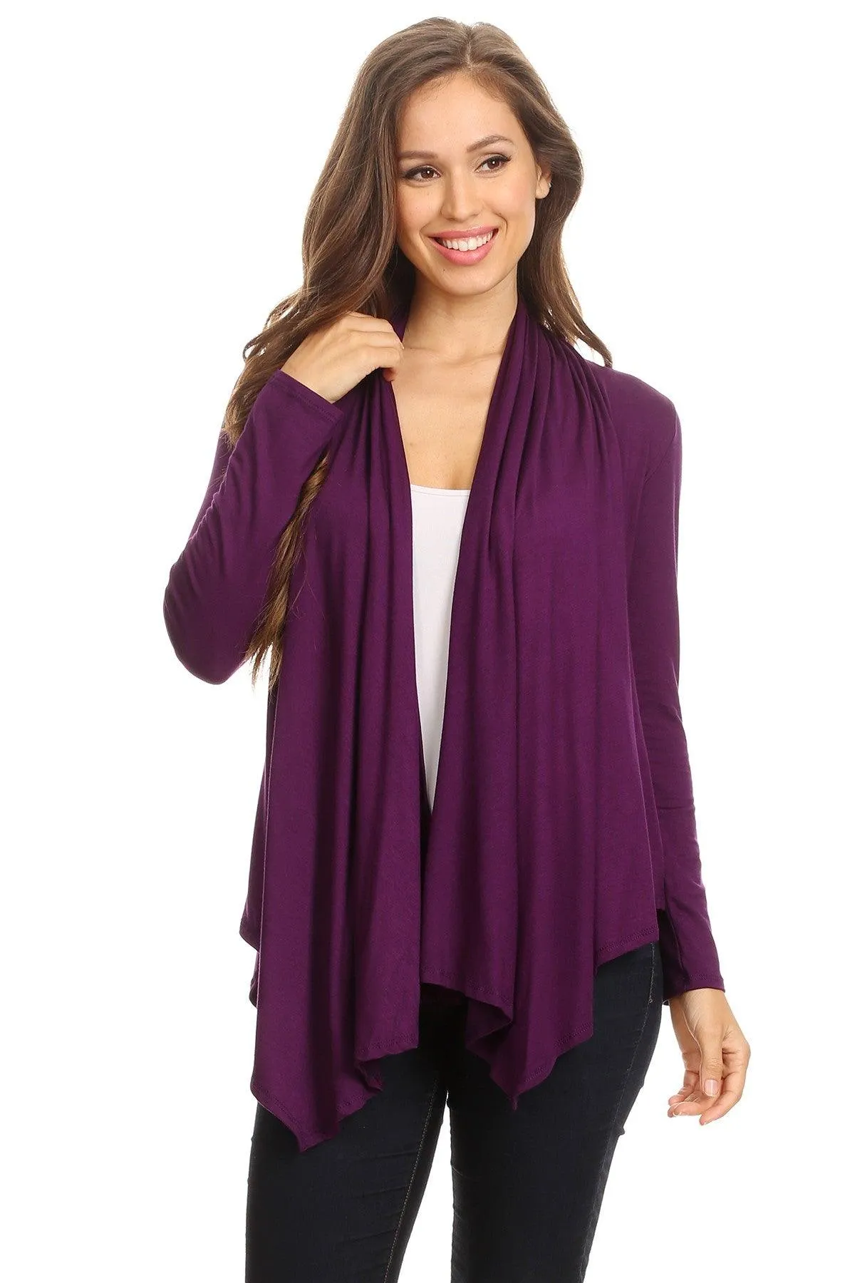 Women's Casual Solid Long Sleeve Drape Open Front Cardigan