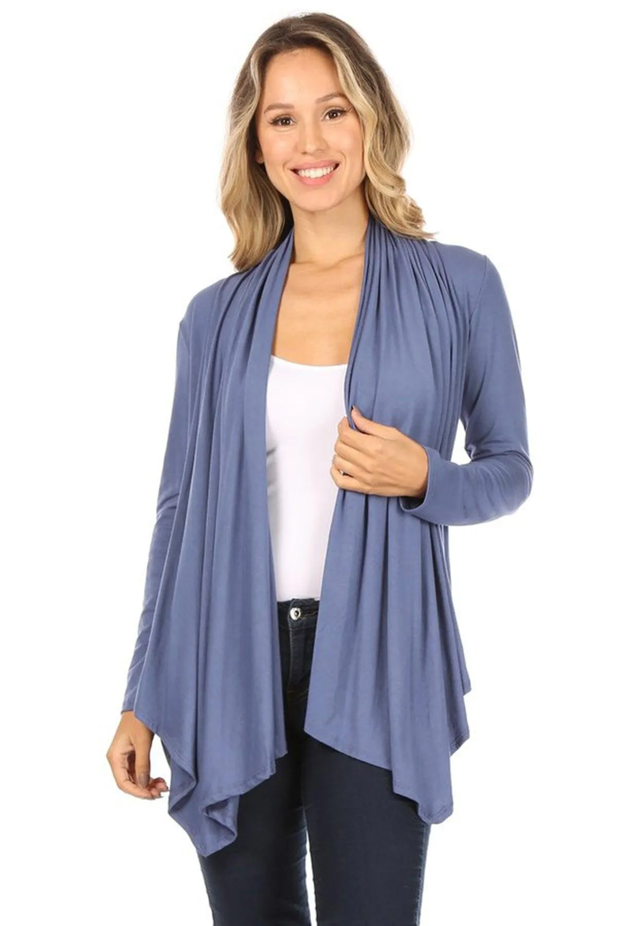 Women's Casual Solid Long Sleeve Drape Open Front Cardigan