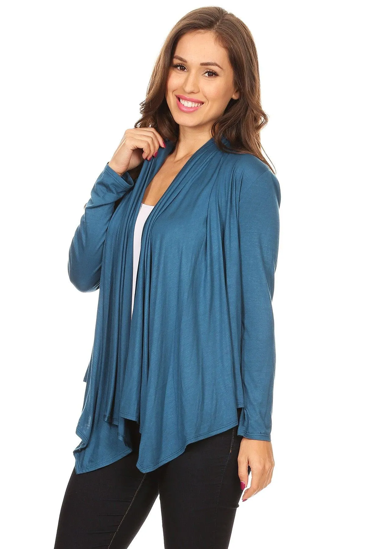 Women's Casual Solid Long Sleeve Drape Open Front Cardigan