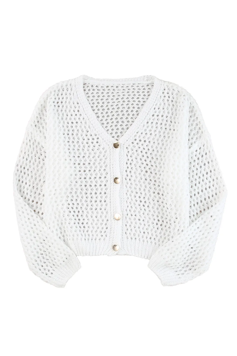 Women's Hollowed Knit Dolman Sleeve Button Down Sweater Cardigan