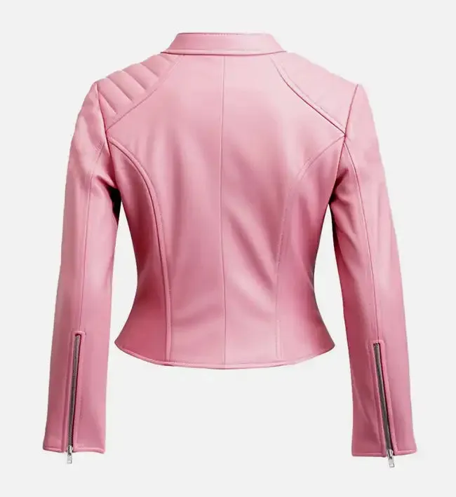 Women's Pink  Biker Leather Jacket